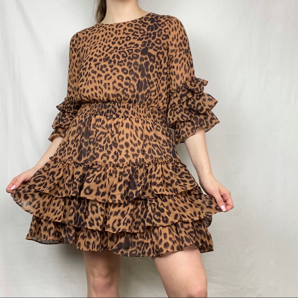 FATE Cheetah Print Ruffle Dress